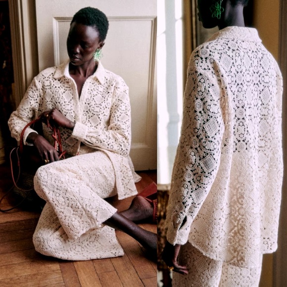 Sezane Tops - Sezane Top Marzia Crochet Guipure Oversized Button-Down Ecru 8 EUC